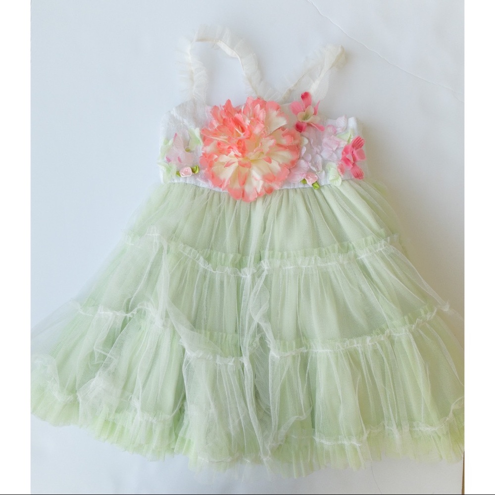 Little Mass /Le Pink 3T Light Green Tulle Dress